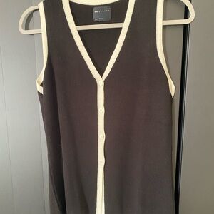 Black Sleeveless Cardigan with Cream Trim
